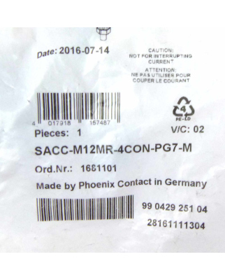 Phoenix Contact Steckverbinder SACC-M12MR-4CON-PG7-M 1681101 OVP