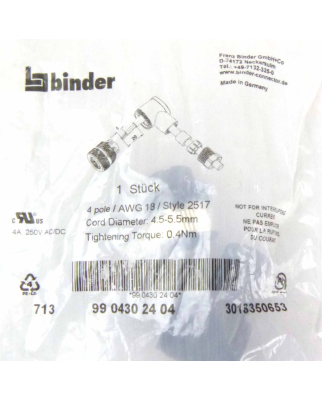 binder gmbh Stecker 99 0430 24 04 3013350653 OVP