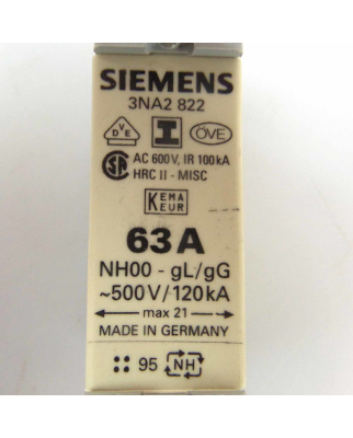Siemens NH-Sicherungseinsatz 3NA2 822 63A GEB