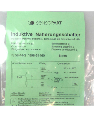 SENSOPART Induktiver Näherungsschalter IS 58-44-S 996-51460 OVP