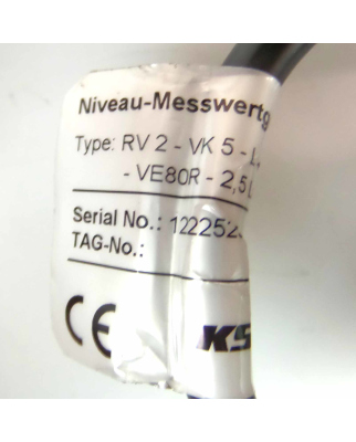 KSR Kuebler Niveau-Messwertgeber/Level Sensor RV2-VK5-L450/14/TF-VE80R-2,5 Lapptherm NOV