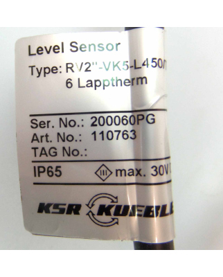 KSR Kuebler Level Sensor RV2"-VK5-L450/TF-VE80R-6 Lapptherm 110763 NOV