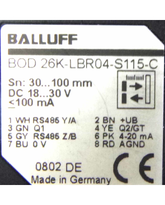 Balluff optoelektronischer Distanzsensor BOD 26K-LBR04-S115-C BOD000C NOV