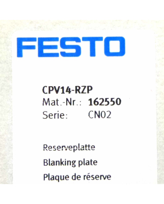 Festo Reserveplatte CPV14-RZP 162550 OVP