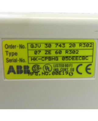 ABB CPU 07 ZE 60 R302 Bestell-Nr.: GJV 30 743 20 R302 GEB