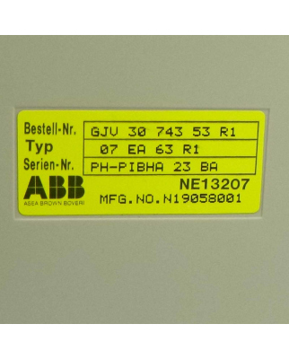 ABB Analog Input Module 07 EA 63 R1 Bestell-Nr.: GJV 30...