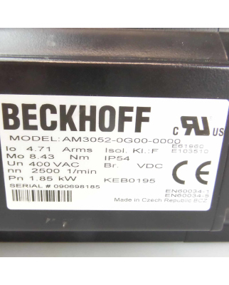 Beckhoff Servomotor AM3052-0G00-0000 1,85kW GEB