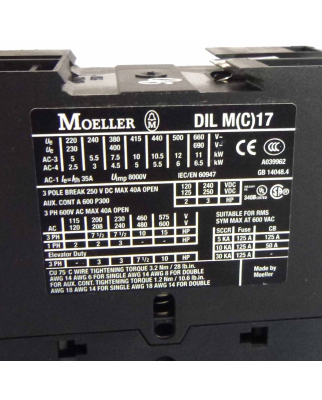 Klöckner Möller Leistungsschütz DILM 17-10 230V/50Hz 240V/60Hz GEB