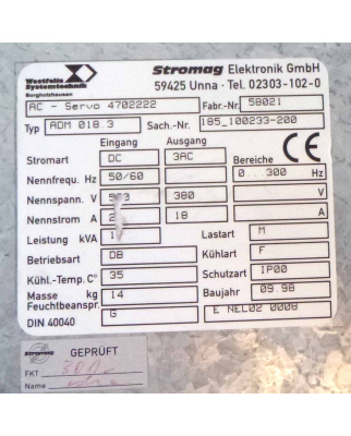 Stromag AC-Servo Drive ADM 018.3 185_100233-200 4702222...