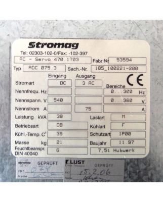 Stromag AC-Servo Drive ADC 075.3 185_100221-200 470.1703 38kVA GEB