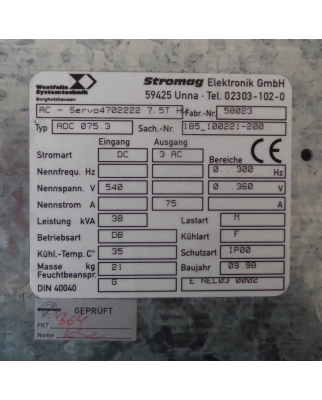 Stromag AC-Servo Drive ADC 075.3 185_100221-200 4702222...