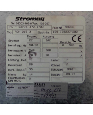 Stromag AC-Servo Drive ADM 018.3 185_100233-200 470.1703...