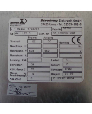 Stromag C-Modul Power Supply AKM 125.3 180_103206-000 4702353 GEB