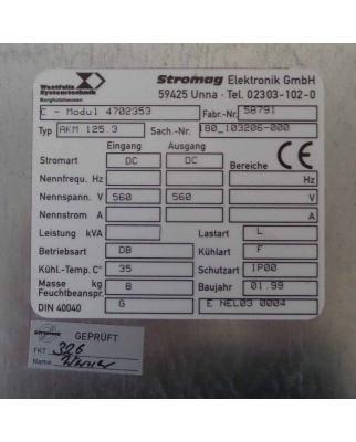 Stromag C-Modul Power Supply AKM 125.3 180_103206-000...