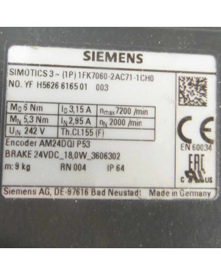 Siemens Synchronmotor 1FK7060-2AC71-1CH0 GEB