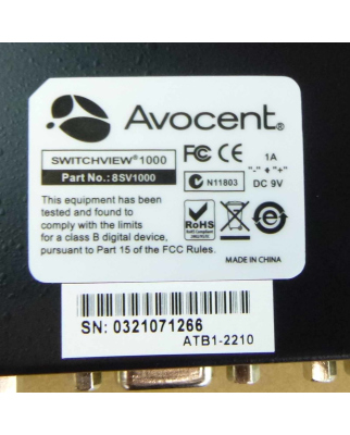 AVOCENT SwitchView 1000 8SV1000 8-port KVM OVP