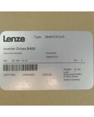 Lenze Extension Module E84AYCECV/S 13377440 SIE