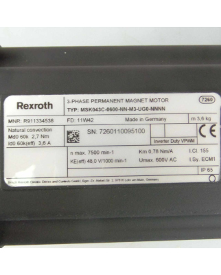 Rexroth Servomotor MSK043C-0600-NN-M3-UG0-NNNN R911334538 NOV