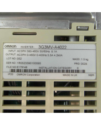 Omron SYSDRIVE 3G3MV INVERTER 3G3MV-A4022 4,2kVA OVP