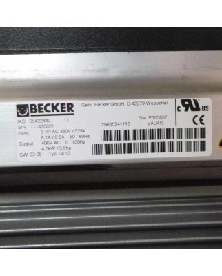 Becker Seitenkanalverdichter SV 8 190/1-401 + Motor FDP 80-120/2Q NOV