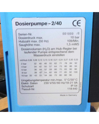 J. Löhrke GmbH Dosierpumpe 2/40 10bar 230V OVP