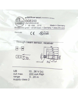 ifm efector Einweglichtschranke OGE200 OGE-DPKG/US100 OVP