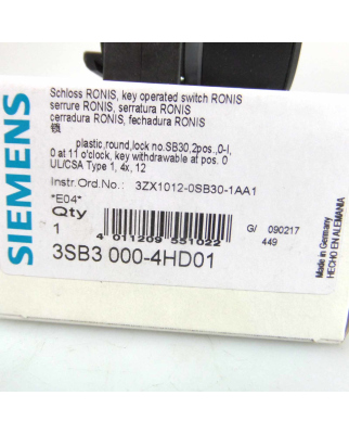 Siemens Schlüsselschalter 3SB3 000-4HD01 OVP
