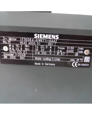 Siemens Synchronservomotor 1FT6064-6WK71-4AA2 NOV