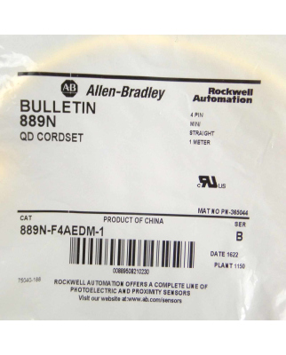 Allen Bradley QD Cordset 889N-F4AEDM-1 Ser.B OVP
