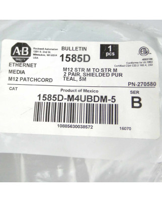 Allen Bradley Ethernet Media M12 Patchcord 1585D-M4UBDM-5 Ser.B OVP