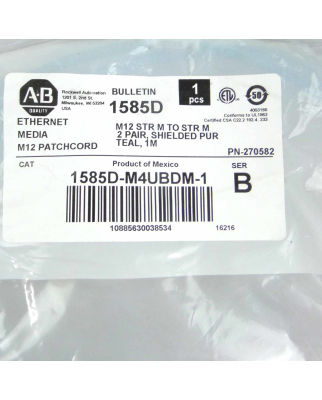 Allen Bradley Ethernet Media M12 Patchcord 1585D-M4UBDM-1 Ser.B OVP