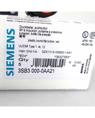 Siemens Drucktaster 3SB3 000-0AA21 (5Stk.) OVP