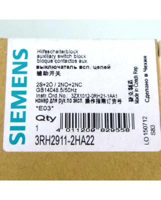 Siemens Hilfsschalterblock 3RH2911-2HA22 OVP