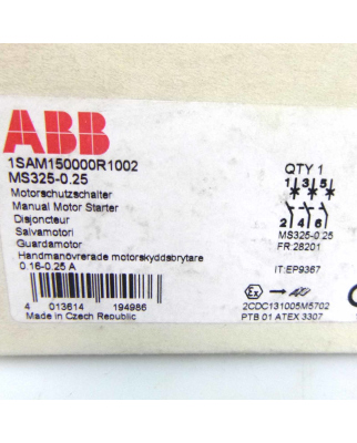 ABB Motorschutzschalter MS325-0.25 1SAM150000R1002  OVP
