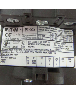 Eaton Hauptschalter P1-25/V/SVB 055335 OVP