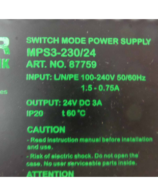 MURR ELEKTRONIK Power Supply MPS3-230/24 87759 GEB