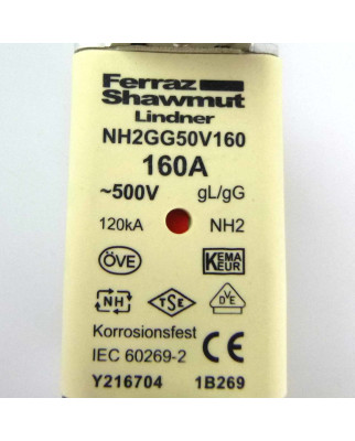 Ferraz-Shawmut Lindner Sicherungen NH2GG50V160 160A 500V (3Stk.) OVP