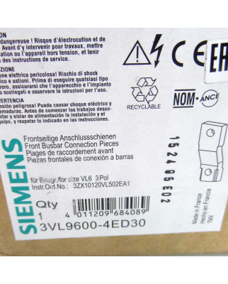 Siemens Anschlussschiene 3VL9600-4ED30 OVP
