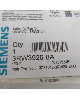 Siemens Lüfter 3RW3926-8A OVP