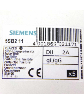 Siemens Diazed DII Sicherungseinsätze 5SB2 11...
