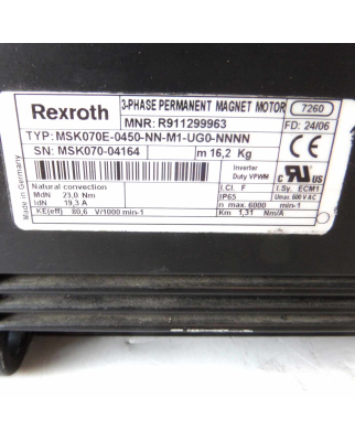 Rexroth Servomotor MSK070E-0450-NN-M1-UG0-NNNN R911299963 GEB