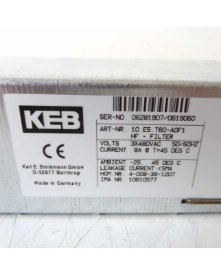 KEB HF-Filter 10.E5.T60-A0F1 3x480VAC 50/60Hz GEB