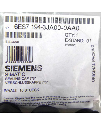 Simatic S7  Verschlusskappen 6ES7 194-3JA00-0AA0 (7Stk.) OVP