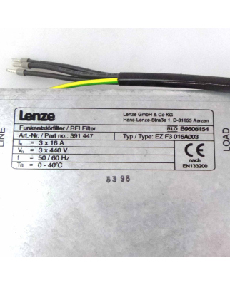 Lenze Funkentstörfilter ES F3 016A003 Part No. 391 447 NOV