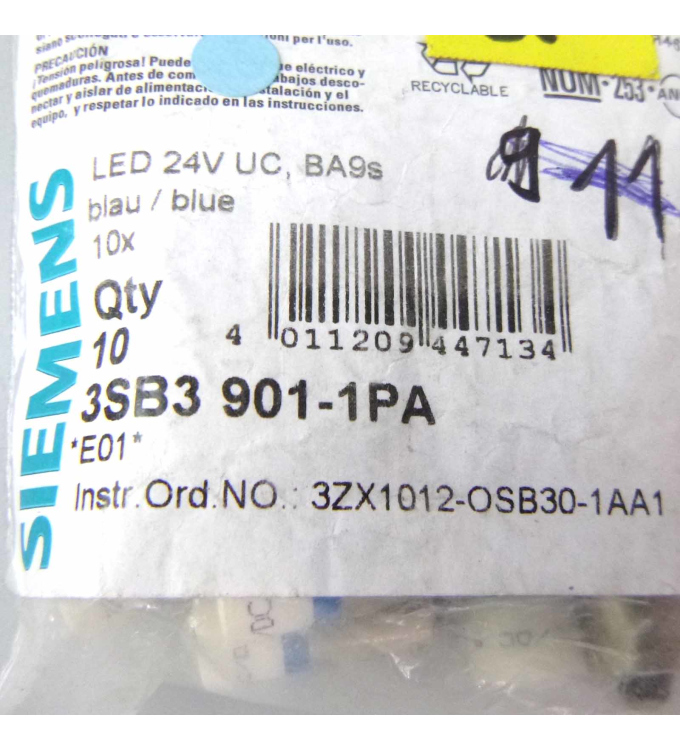 Siemens LED-Lampe 3SB3 901-1BA gelb OVP 10Stk. 