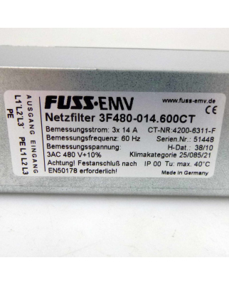 FUSS-EMV NetzFilter 3F480-014.600CT NOV