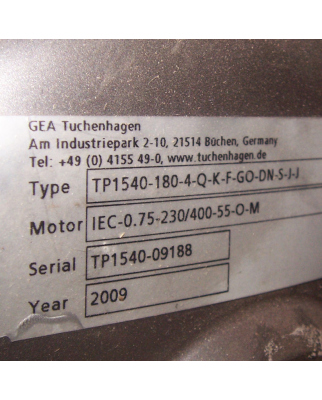 GEA Tuchenhagen Kreiselpumpe TP1540-180-4-Q-K-F-GO-DN-S-J-J NOV