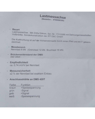 IFF Lastmessachse MA D30x164mm 4700006395 8kN NOV