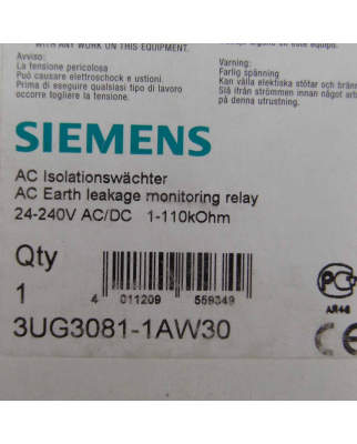 Siemens DC Isolationswächter 3UG3081-1AW30 OVP