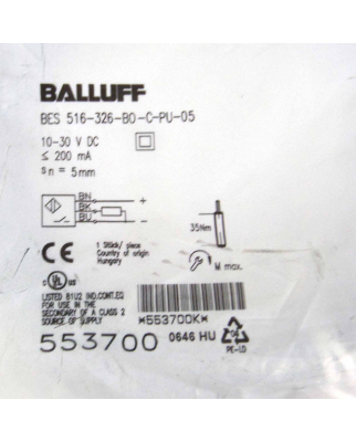 Balluff induktiver Sensor BES01CL BES 516-326-BO-C-PU-05 OVP